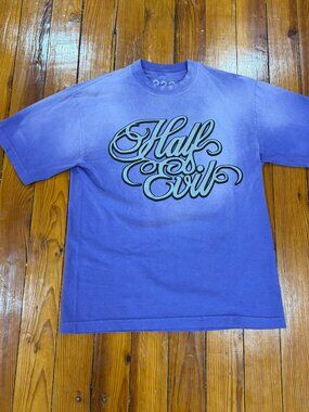 Half Evil Gradient Purple/Silver Short Sleeve Shirt Men's Size Medium